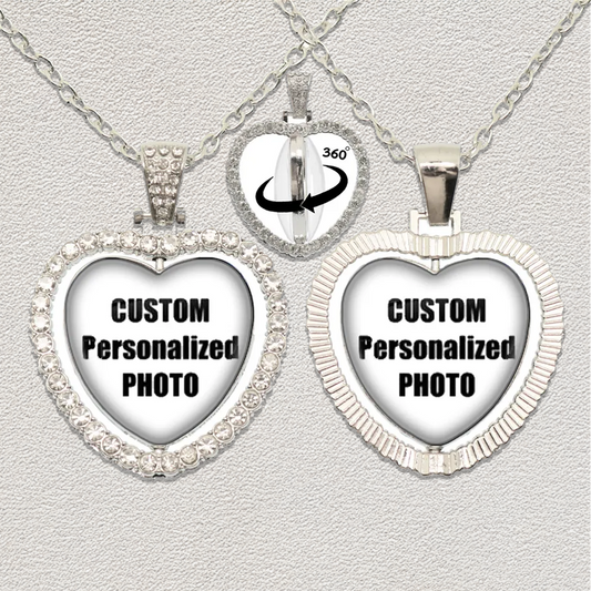 Personalized Double-Sided Heart Photo Necklace – Custom Family Keepsake