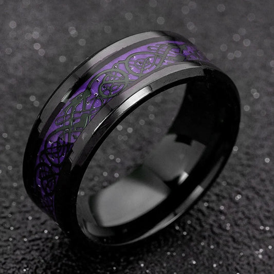 Stainless Steel Dragon Ring with Carbon Fiber Inlay