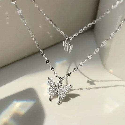 Elegant Double-Layer Butterfly Necklace