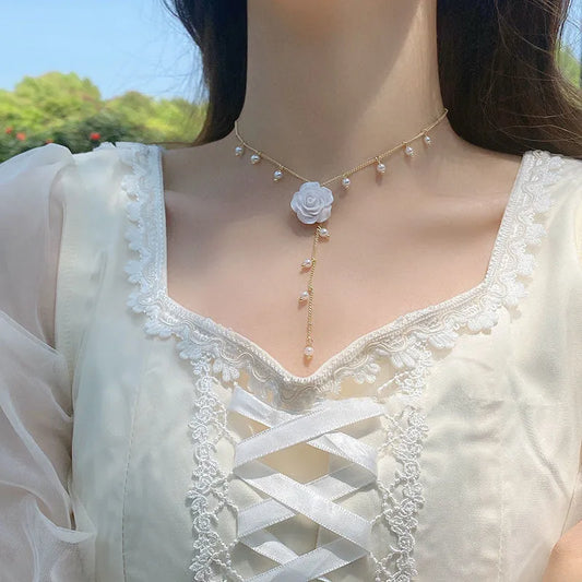 Elegant Pearl Camellia Necklace