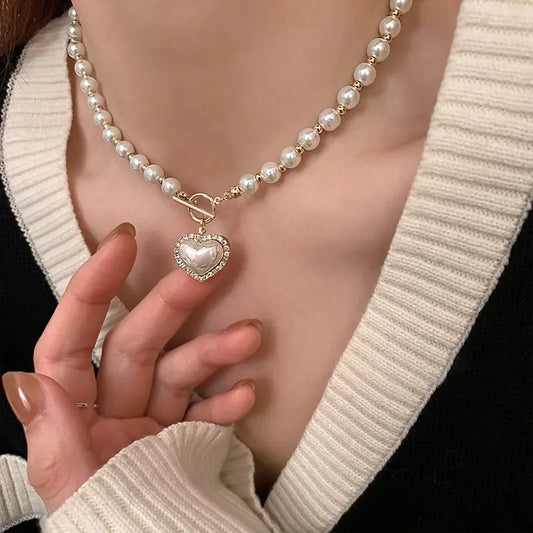 Elegant Pearl Heart Pendant Necklace