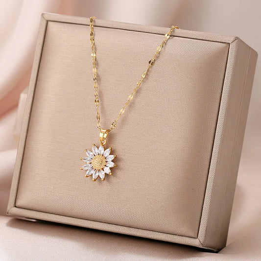 Gold Plated Sunflower Pendant Necklace